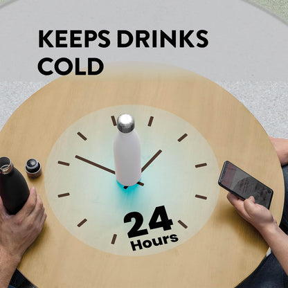 Dreifach isolierte Edelstahl-Wasserflasche von FineDine (2er-Set), 17 oz, elegante Flaschen, hält heiß und kalt, 100 % auslaufsicher, schweißfeste Flaschen, für Reisen, Picknick und Camping. (Reines Perlweiß) 