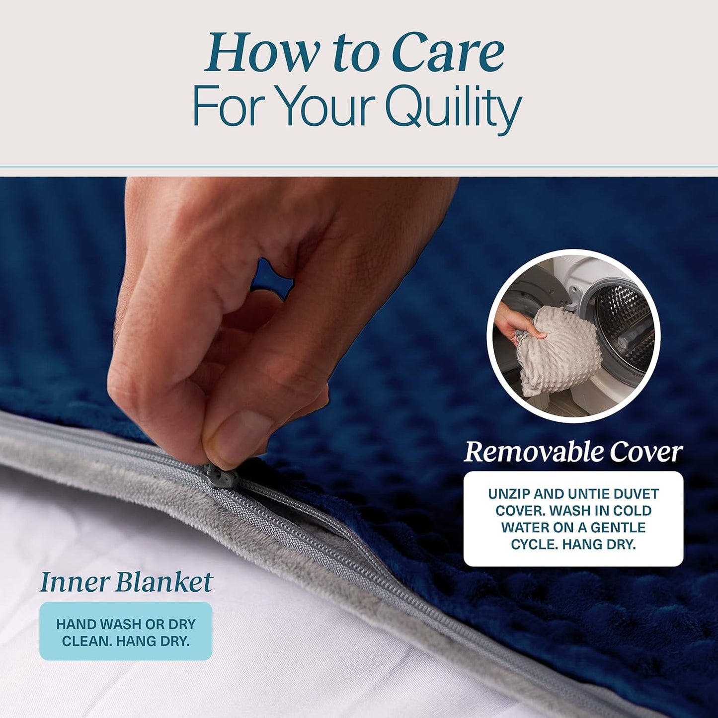 Quility Weighted Blanket – 15lb Queen Size for Cooling & Heating, Cotton with Glass Beads, Navy