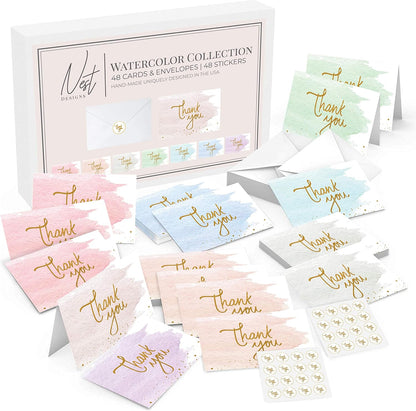 Thank You Cards Watercolour 48 Pack