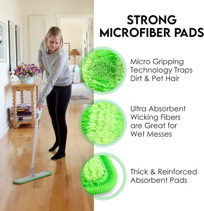 Turbo Microfiber Mop Floor Cleaning System - 18-inch Mop with 4 Reusable Pads, Extendable Handle