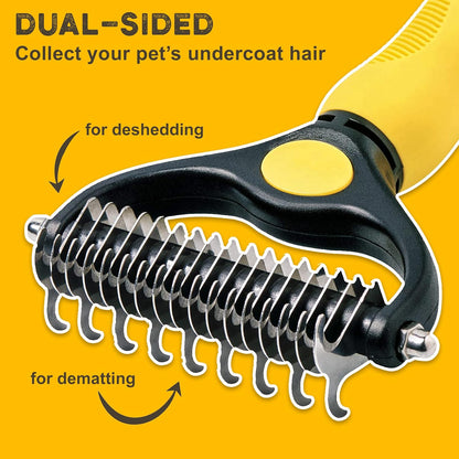 Deshedding Dog Brush – Double-Sided Pet Hair Remover for Cats & Dogs, Undercoat Grooming Rake for Shedding & Dematting