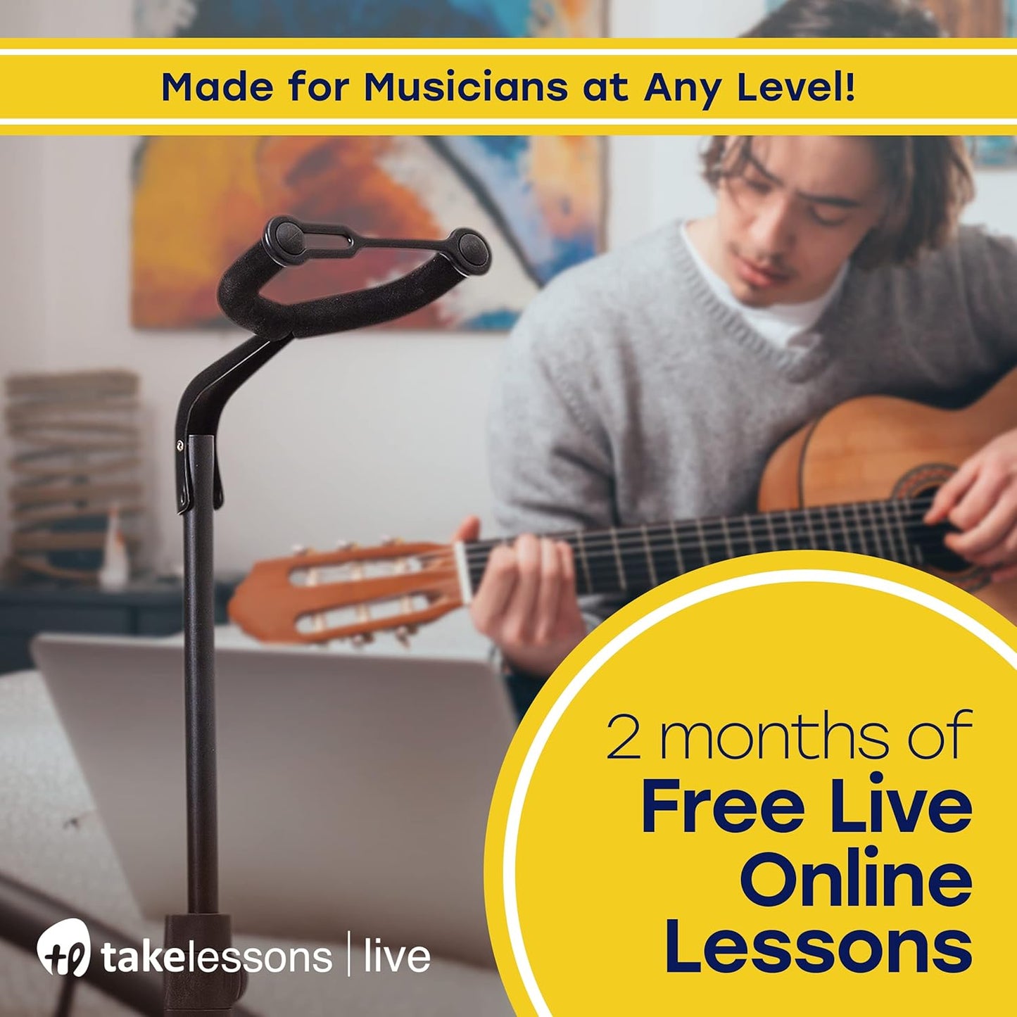 Hola! Music Guitar Stand – Adjustable Height, Collapsible with Padded Neck & Yoke, Tripod (Pack of 1)