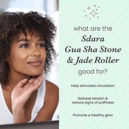 Sdara Jade Roller & Gua Sha Set - Facial Massager for Slimming & Sculpting, Reduces Wrinkles & Puffiness