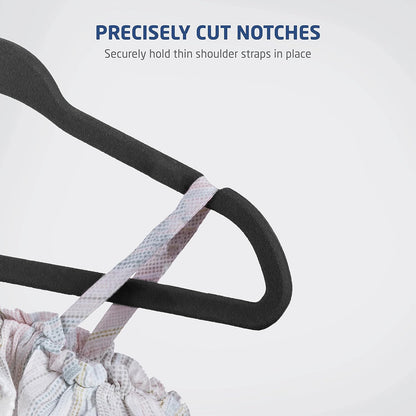 Zober Velvet Baby Hangers - 50-Pack, Non-Slip Kids Hangers with Swivel Hook for Jackets & Dresses (Black)