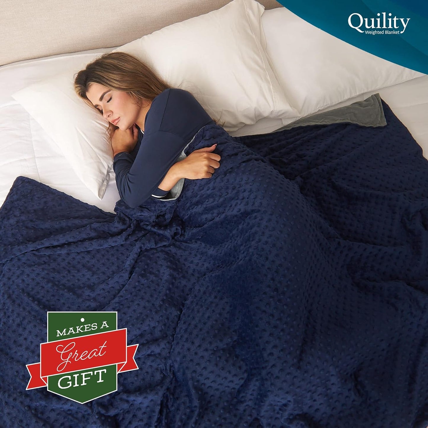 Quility Weighted Blanket – 15lb Queen Size for Cooling & Heating, Cotton with Glass Beads, Navy