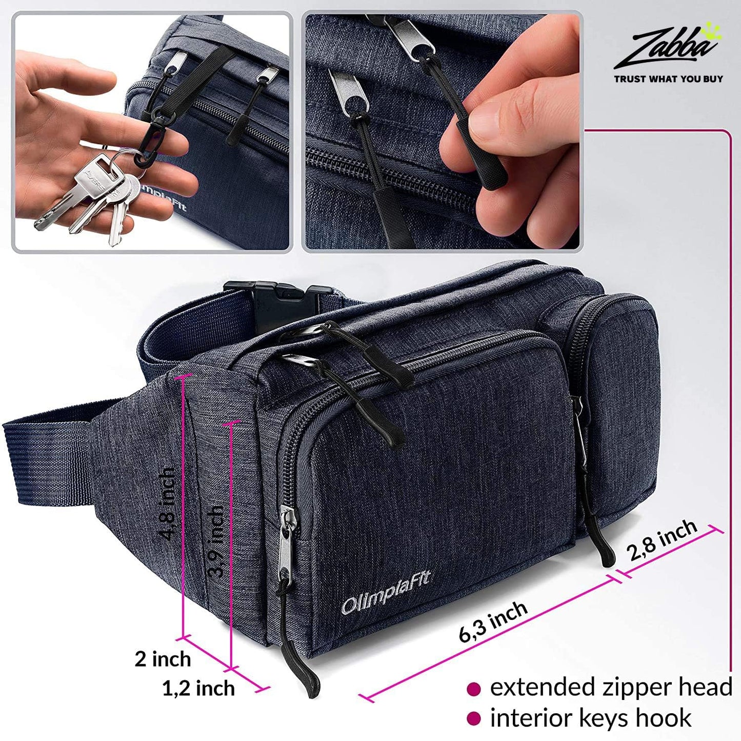 Gürteltasche für Damen und Herren, süße Hüfttasche – zum Wandern, Reisen, Campen und Laufen – Loch für Kopfhörer, Geldgürtel mit 6 Taschen, Gurtverlängerung – einfaches Tragen von Telefonen, Reisepässen, Geldbörsen – wasserabweisende Halterung 