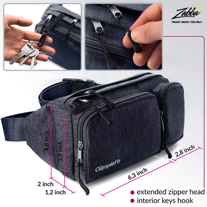 Gürteltasche für Damen und Herren, süße Hüfttasche – zum Wandern, Reisen, Campen und Laufen – Loch für Kopfhörer, Geldgürtel mit 6 Taschen, Gurtverlängerung – einfaches Tragen von Telefonen, Reisepässen, Geldbörsen – wasserabweisende Halterung 