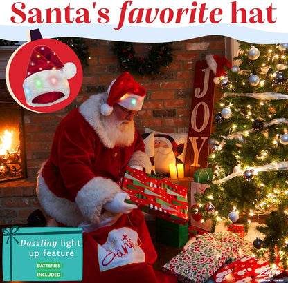 Plush Santa Hat - Light Up, Funny Christmas Hats for Kids & Adults
