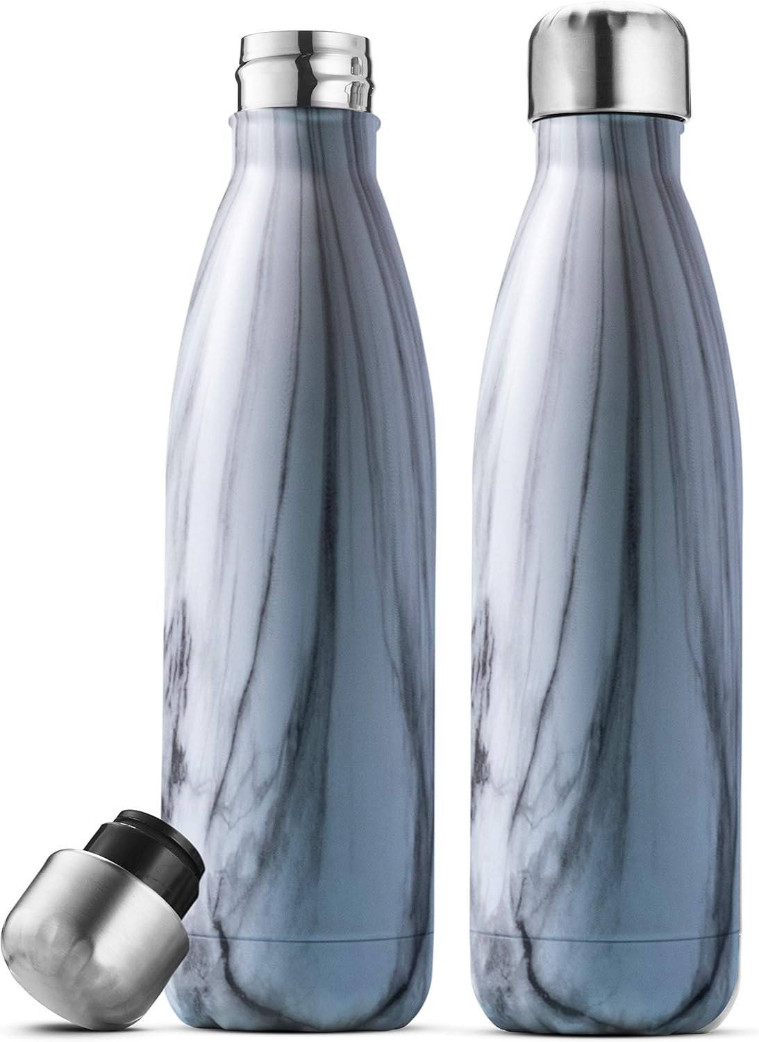 Dreifach isolierte Edelstahl-Wasserflasche von FineDine (2er-Set), 17 oz, elegante Flaschen, hält heiß und kalt, 100 % auslaufsicher, schweißfeste Flaschen, für Reisen, Picknick und Camping. (Reines Perlweiß) 