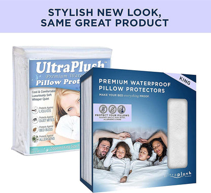 UltraBlock Waterproof Pillow Protector Set - 2 Zippered Covers, Super Soft & Feather Proof (King)