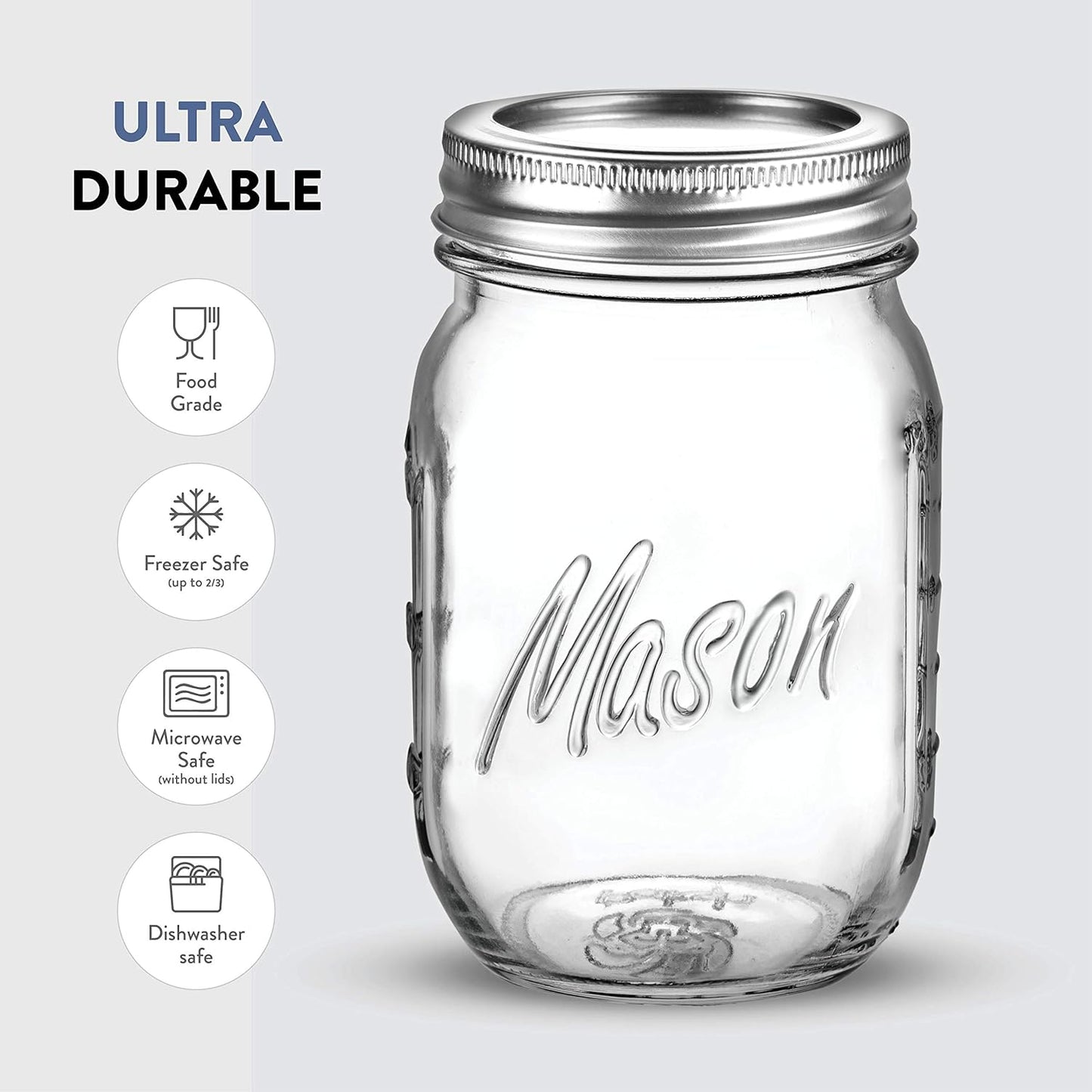 Paksh Mason Jars 16oz, 6-Pack – Regular Mouth Glass Jars with Lids, Airtight for Canning & Storage