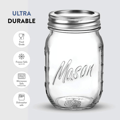 Paksh Mason Jars 16oz, 6-Pack – Regular Mouth Glass Jars with Lids, Airtight for Canning & Storage