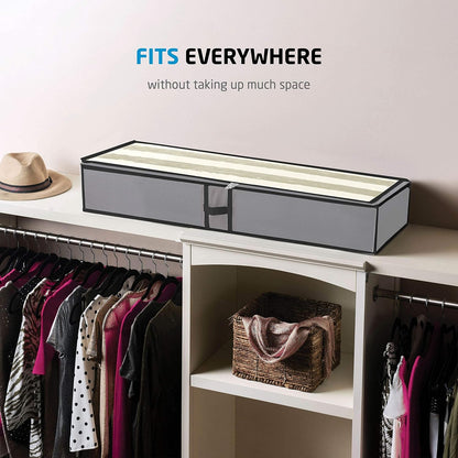 Zober Under Bed Storage - 2-Pack for Clothes, Blankets, Shoes, with Handles, Zippers & Clear Top (Gray)