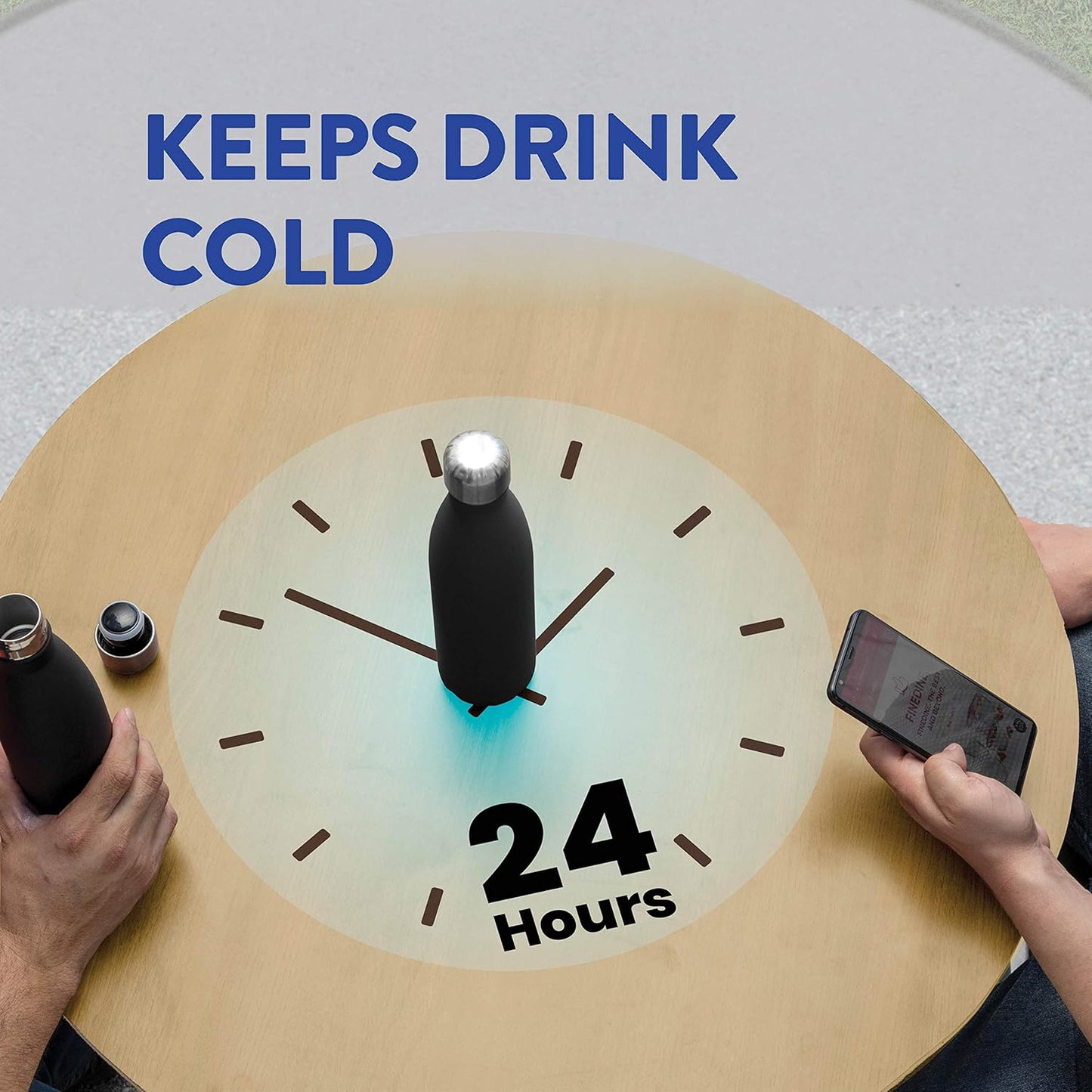 FineDine Dreifach isolierte Edelstahl-Wasserflasche (2er-Set) 17 oz, elegante Flaschen, hält heiß und kalt, 100 % auslaufsicher, schweißfeste Wasserflaschen, ideal für Reisen, Picknick und Camping 