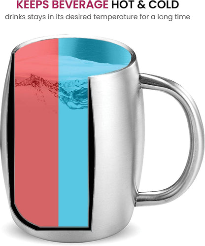 Insulated Stainless Steel Coffee Cups (Set of 2) - 414ml, BPA-Free, Spill-Proof Lid, Double Wall, Camping/Travel Mugs with Handle