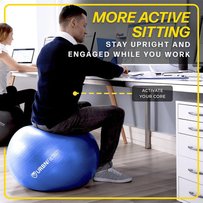 URBNFit Exercise Ball - Anti-Burst Yoga Ball for Fitness, Pregnancy, Stability, with Quick Pump