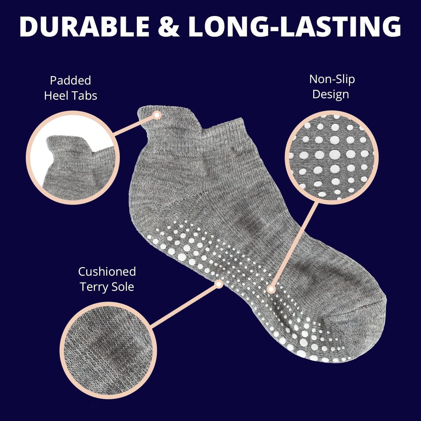 Non-Slip Yoga Grip Socks – Barre, Ballet, Pilates Athletic Socks for Men & Women, S/M