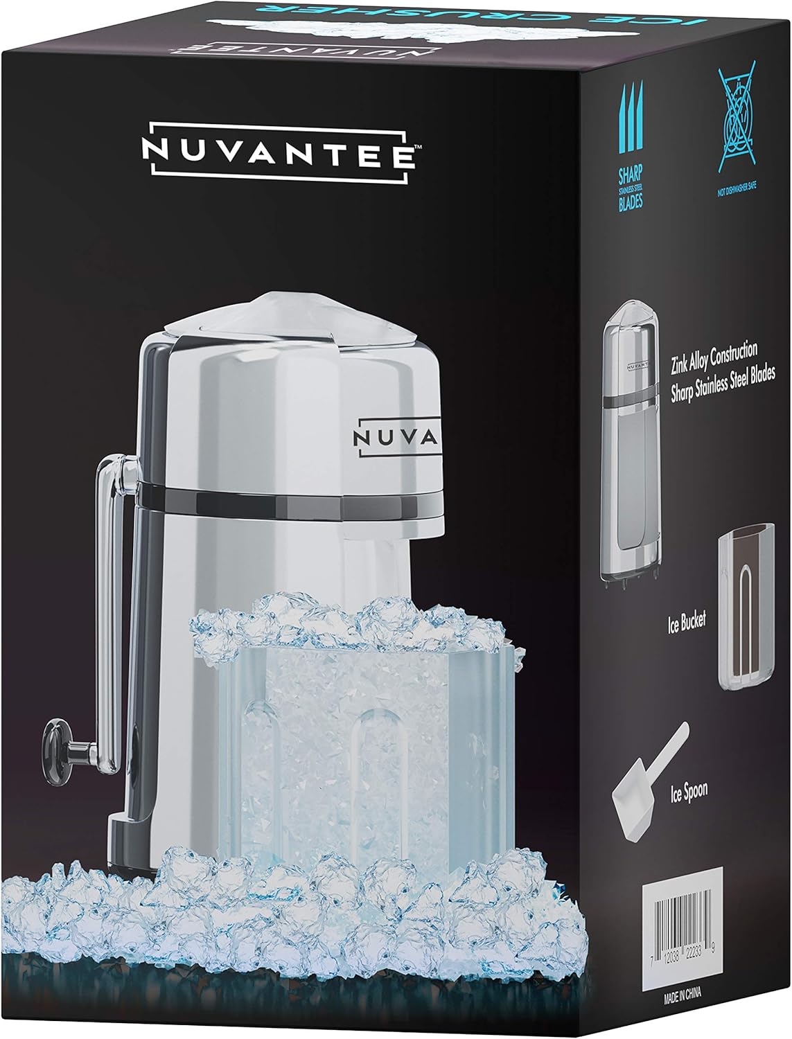Nuvantee Manual Ice Shaver - Stainless Steel Snow Cone Maker, Non-Slip, BPA Free