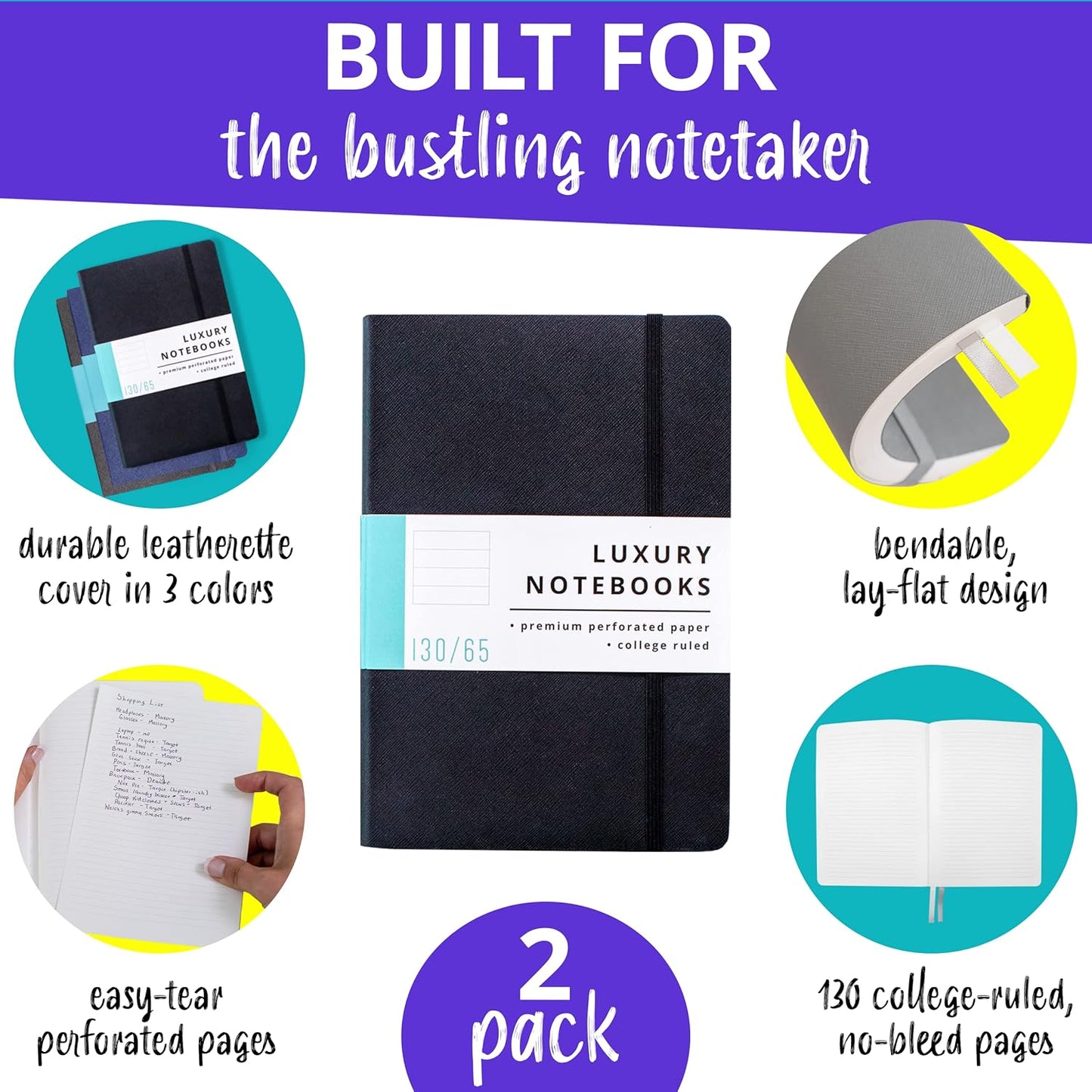 Papercode Lined Journal – Luxury Soft Cover Notebook, 130 Pages, Black