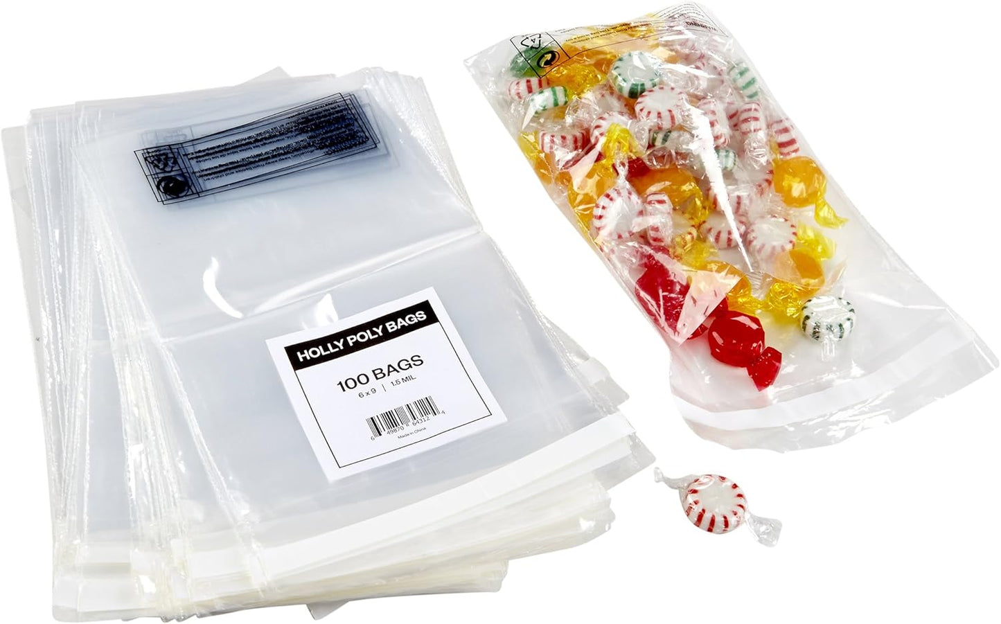 Holly Poly Plastic Bags - 400 Pcs, Multiple Sizes for Jewellery, Crafts & Sweets