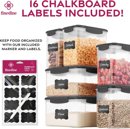 FineDine Airtight Food Storage Containers – 12-Piece Set with Lids for Flour, Sugar & Cereal (Grey)