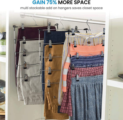 Zober 5-Tier Skirt Hangers with Clips - Non-Slip Metal, Adjustable Clips & Swivel Hooks, Space-Saving