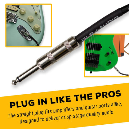 Audio-Instrumentenkabel – 1/4 Zoll TS auf 1/4 Zoll Instrumentenkabel für Bass/E-Gitarre – Schwarz/Grau geflochtenes Tweed, 20 Fuß 