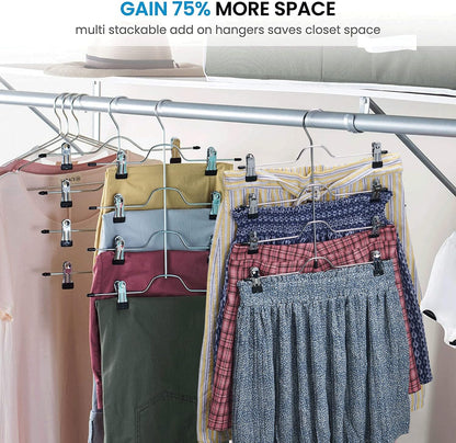Zober 4-Tier Skirt Hangers with Clips - Non-Slip Metal, Adjustable Clips & Swivel Hooks, Space-Saving (3-Pack)