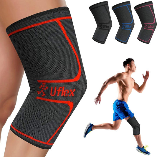 UFlex Athletics Knee Compression Sleeve - Support for Pain Relief, Fitness, Sports & Weightlifting Large