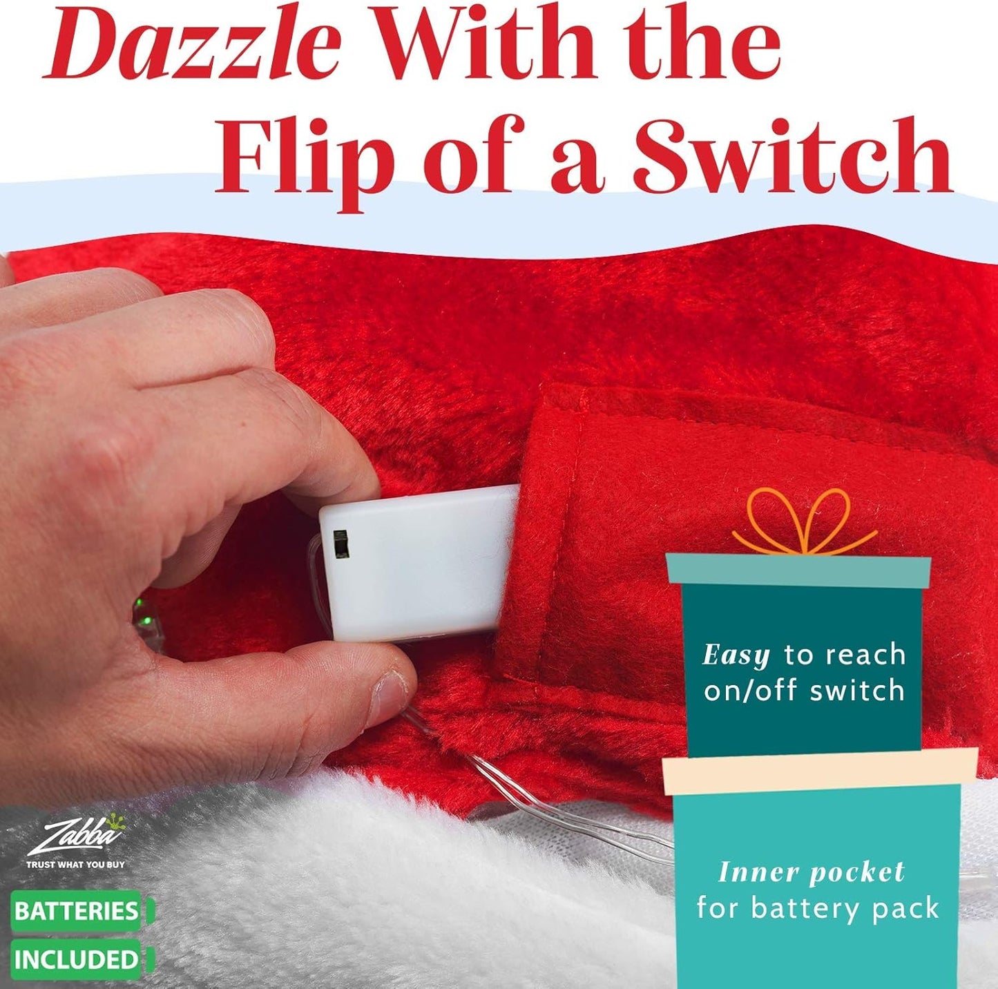 Plush Santa Hat - Light Up, Funny Christmas Hats for Kids & Adults