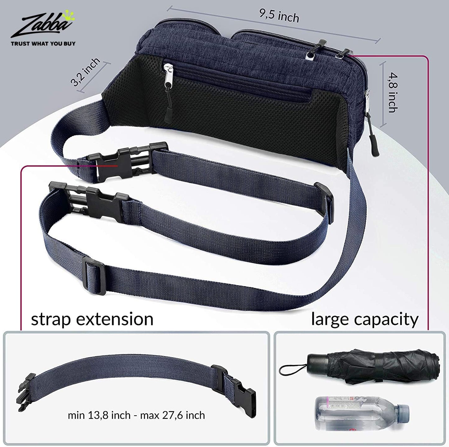 Gürteltasche für Damen und Herren, süße Hüfttasche – zum Wandern, Reisen, Campen und Laufen – Loch für Kopfhörer, Geldgürtel mit 6 Taschen, Gurtverlängerung – einfaches Tragen von Telefonen, Reisepässen, Geldbörsen – wasserabweisende Halterung 