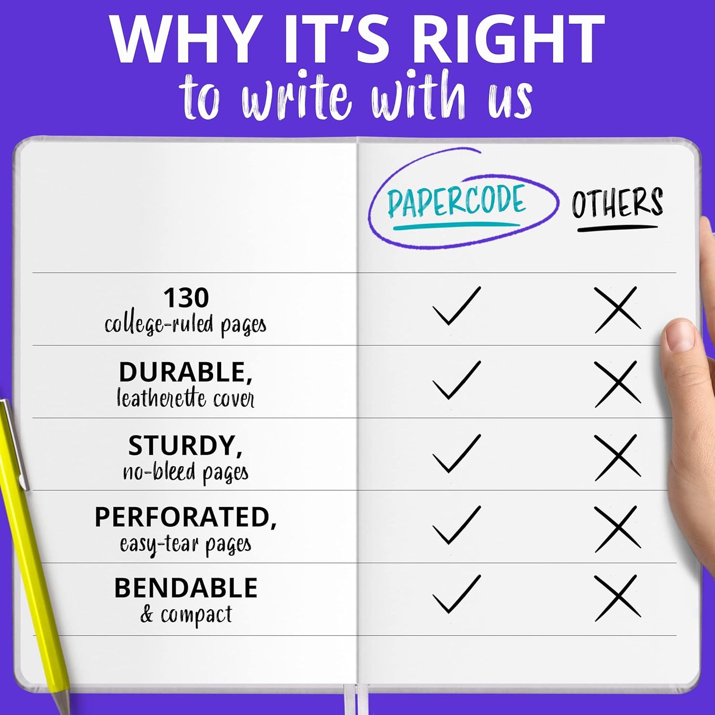 Papercode Lined Journal – Luxury Soft Cover Notebook, 130 Pages, Black