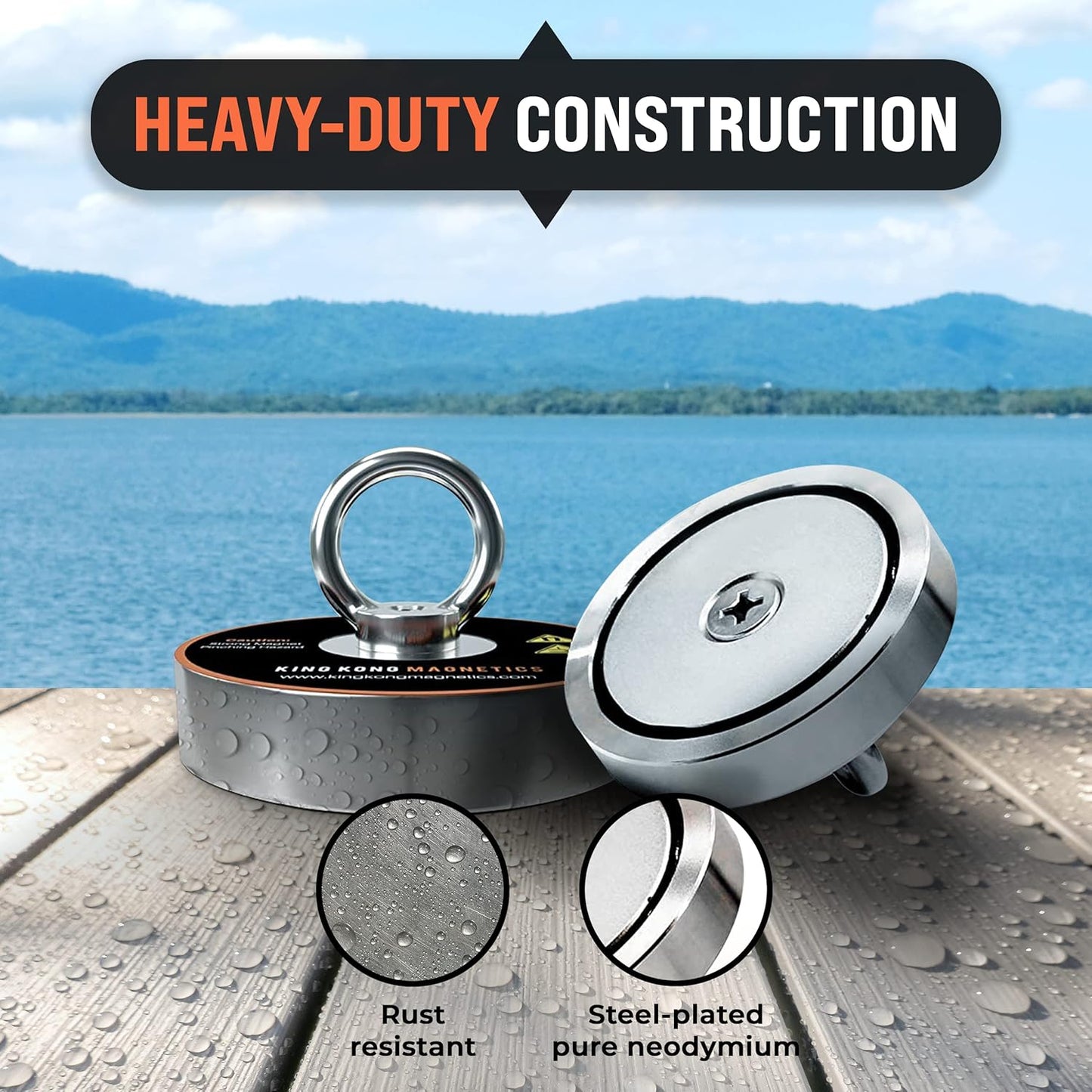 King Kong Magnetics 400 lbs Pulling Force Magnet Fishing Kit - 2.36" Neodymium Magnet, Rope, Gloves & Accessories