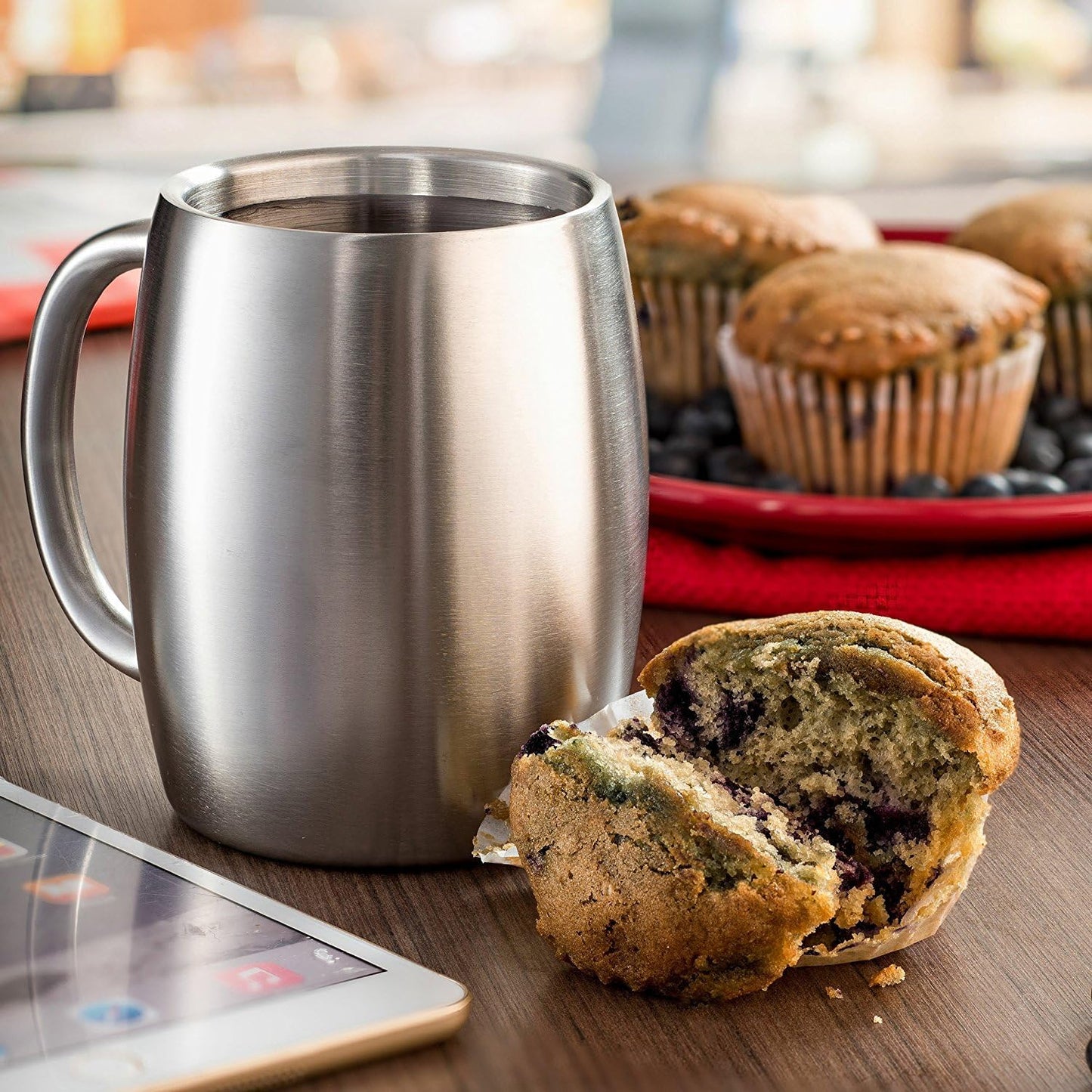 Insulated Stainless Steel Coffee Cups (Set of 2) - 414ml, BPA-Free, Spill-Proof Lid, Double Wall, Camping/Travel Mugs with Handle