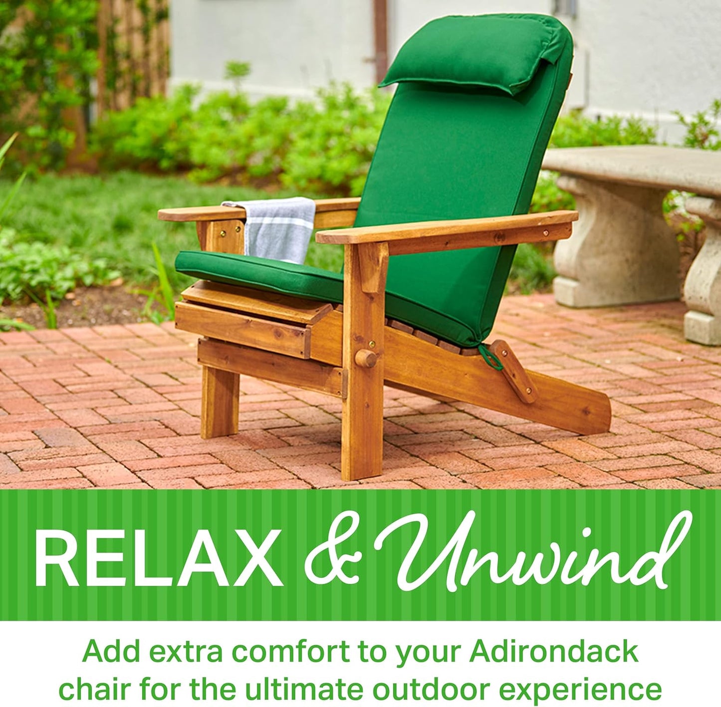 Plant Theatre Adirondack Chair Luxury High Back Cushion with Head Pillow