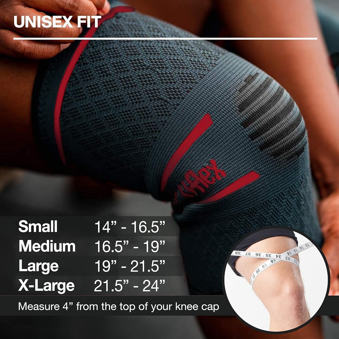 UFlex Athletics Knie-Kompressionsmanschette für Damen und Herren – Kniebandage zur Schmerzlinderung, Fitness, Gewichtheben, Wandern, Sport 