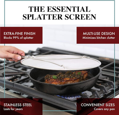 BergKoch 13 Inch Splatter Screen – Stainless Steel Grease Guard for Frying Pan, Prevents Oil Splashes