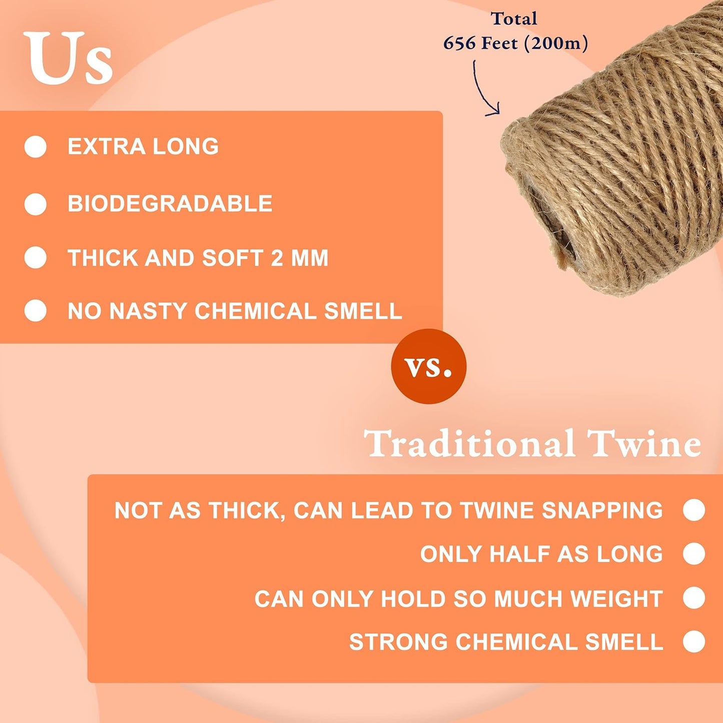 BeCraftee Jute Twine – Heavy Duty Hemp Twine for Crafts, Gardening & Gift Wrapping 656ft, 2mm