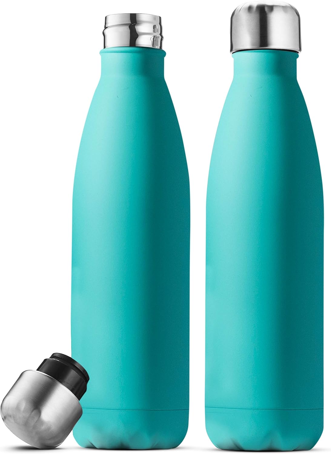 Dreifach isolierte Edelstahl-Wasserflasche von FineDine (2er-Set), 17 oz, elegante Flaschen, hält heiß und kalt, 100 % auslaufsicher, schweißfeste Flaschen, für Reisen, Picknick und Camping. (Reines Perlweiß) 