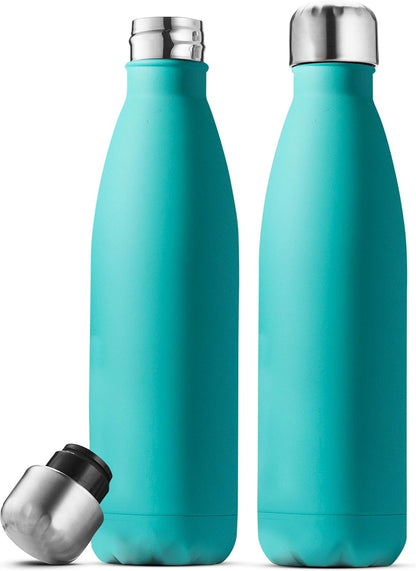 Dreifach isolierte Edelstahl-Wasserflasche von FineDine (2er-Set), 17 oz, elegante Flaschen, hält heiß und kalt, 100 % auslaufsicher, schweißfeste Flaschen, für Reisen, Picknick und Camping. (Reines Perlweiß) 