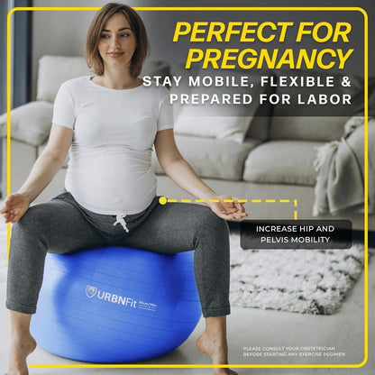 URBNFit Exercise Ball - Anti-Burst Yoga Ball for Fitness, Pregnancy, Stability, with Quick Pump