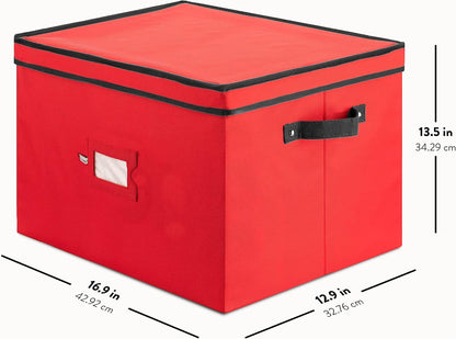 Zober Premium Ornament Storage Box - Holds 36 Large Ornaments, 4-inch Compartments, Tear-Proof 600D Oxford (Red)