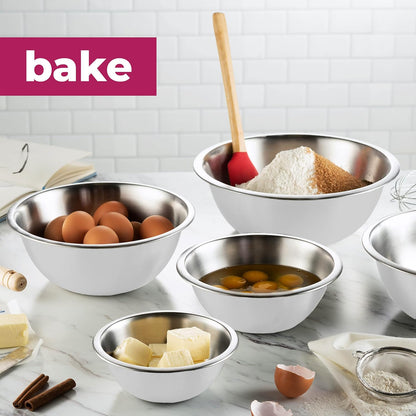 Rührschüsseln aus Edelstahl (5er-Set) Rührschüssel-Set aus Edelstahl – leicht zu reinigen, ineinander stapelbare Schüsseln für platzsparende Aufbewahrung, ideal zum Kochen, Backen und Vorbereiten 