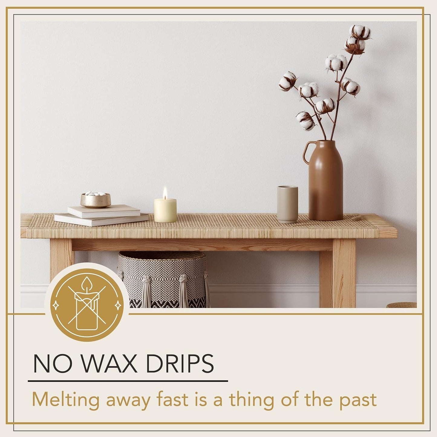 Melt Candle Pillar Candles, 3-Pack, Unscented for Home, Church, Weddings, 3" x 3", Ivory