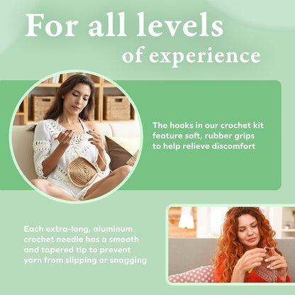 BeCraftee Crochet Hooks Kit – 12-Piece Extra-Long Needles with Ergonomic Grips for Beginners