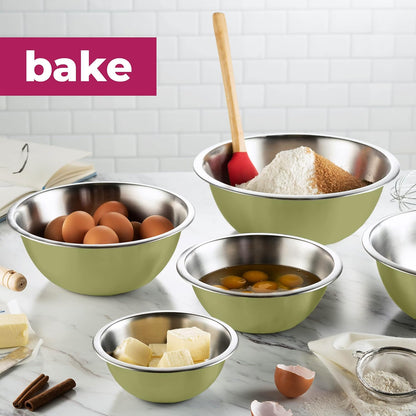 FineDine Edelstahl-Geschirrschalen – leicht zu reinigen, stapelbare Schalen für platzsparende Lagerung, ideal zum Kochen, Backen, Vorbereiten, 5 Quarts 