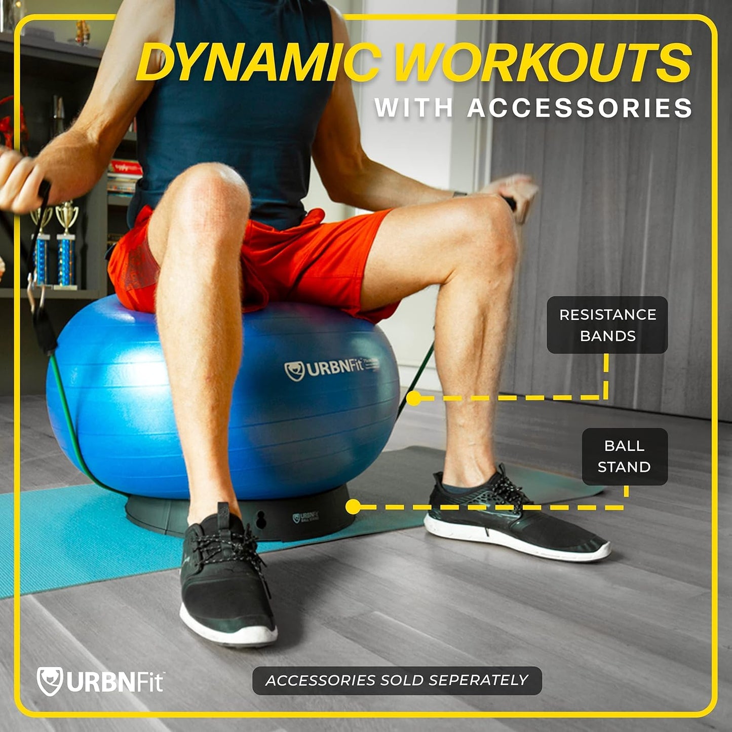 URBNFit Exercise Ball - Anti-Burst Yoga Ball for Fitness, Pregnancy, Stability, with Quick Pump