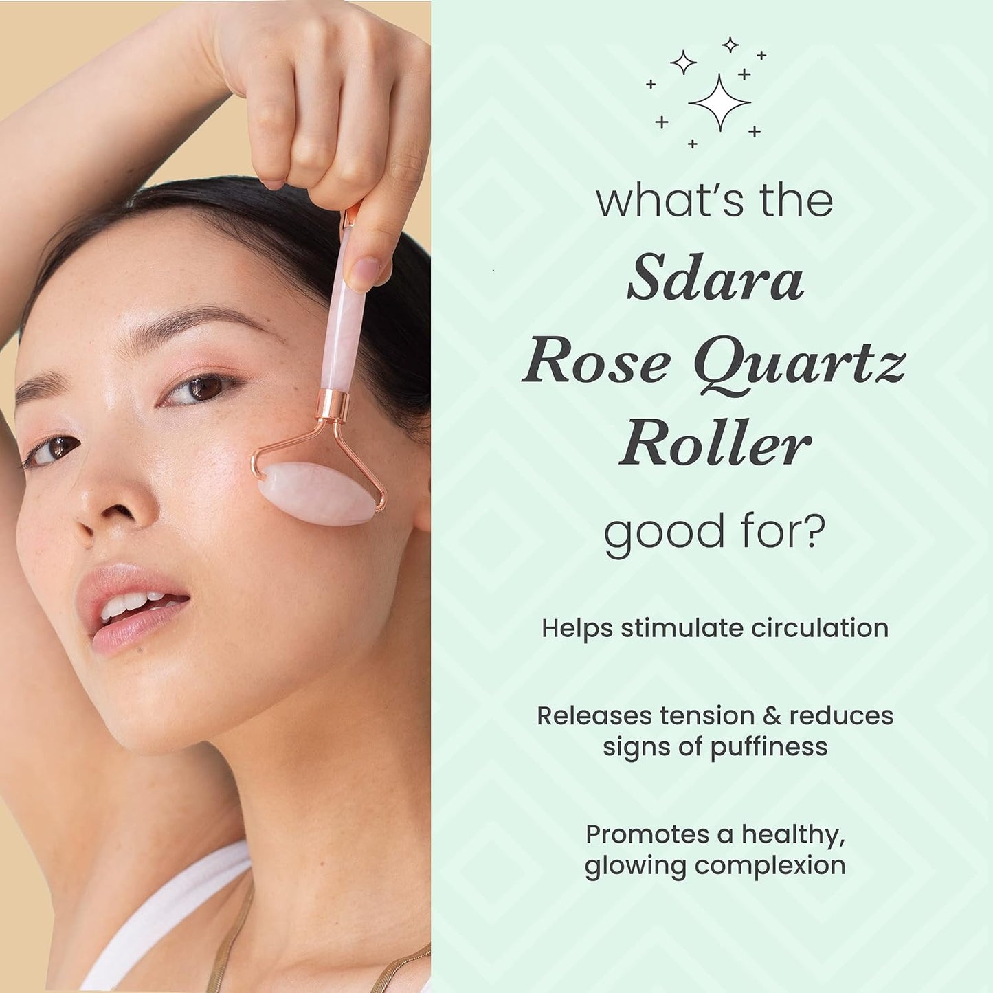 Rose Quartz Roller - Anti-Aging Jade Roller for Wrinkles & Puffy Eyes
