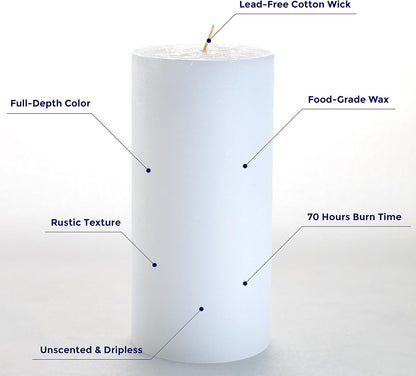 Melt Candle Pillar Candles, 3-Pack, Unscented for Home, Church, Weddings, 3" x 6", White