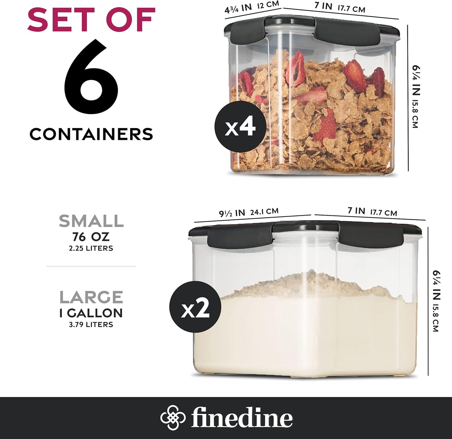 FineDine Airtight Food Storage Containers – 12-Piece Set with Lids for Flour, Sugar & Cereal (Grey)